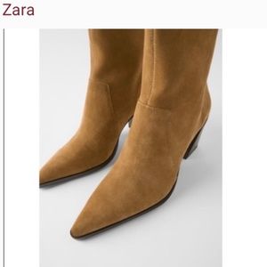 Zara Soft Split Genuine Leather Heeled Ankle Boots